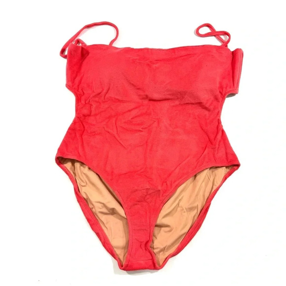 New J Crew Cutout One Piece Bandeau Swimsuit Coral Terry Cloth BK548 - Picture 3 of 6